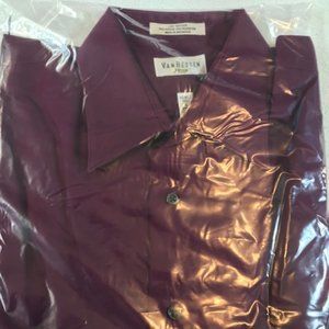 Men's Van Heusin Sateen Dress Shirt, Size: Large, Neck 16.5, Arm 32/33, Maroon